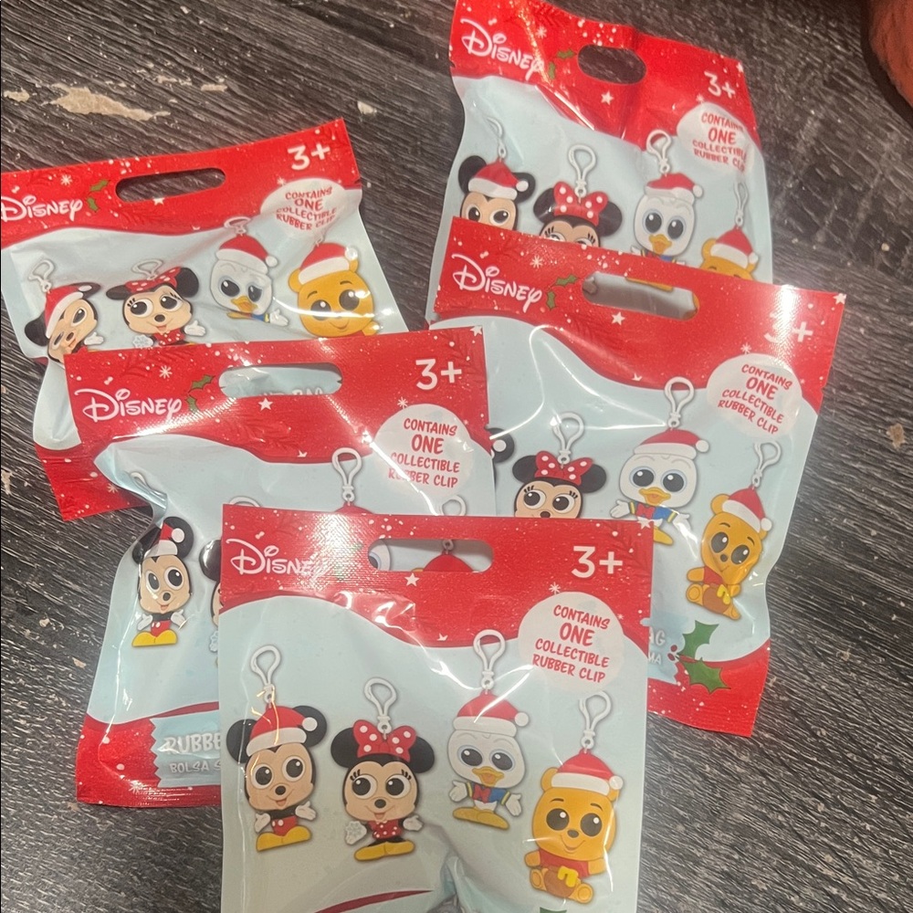 Disney Red and White Character Rubber Clips lot of 5